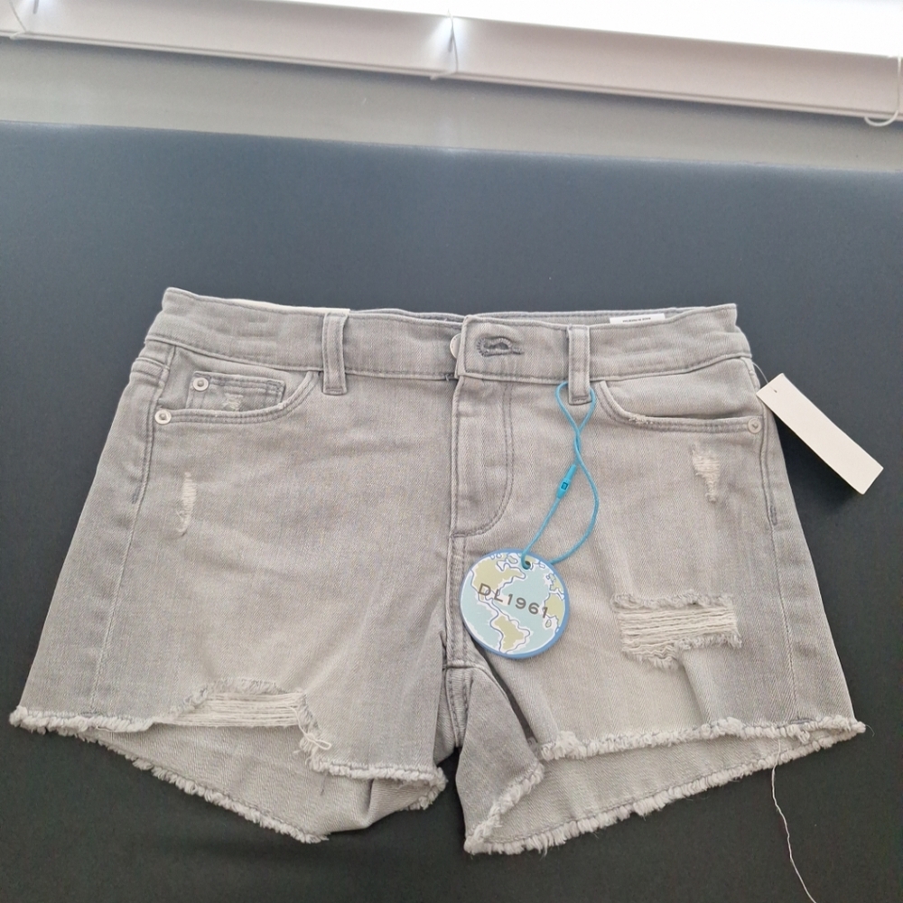 DL 1961 Lucy Shorts Girls size 14 Button Zip Closure Grey Distressed